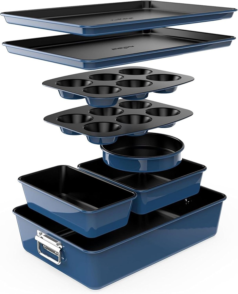 NutriChef 8-Piece Nonstick Stackable Bakeware Set - PFOA, PFOS, PTFE Free Baking