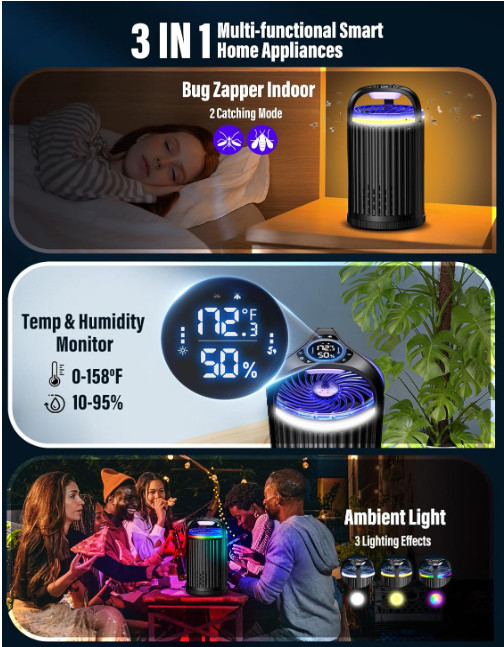 Indoor fly trap with bug light, gnat & fruit fly catcher, includes 10 refills.