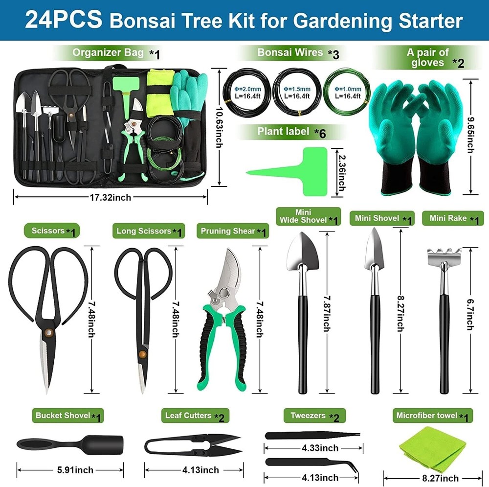 Bonsai Tools Kit - 24 PCS Bonsai Tree Kit Tools for Beginners, Bonsai Tool Set