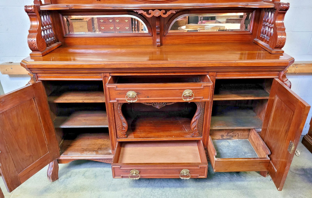 ANTIQUE VICTORIAN MAHOGANY SIDEBOARD BACKBAR