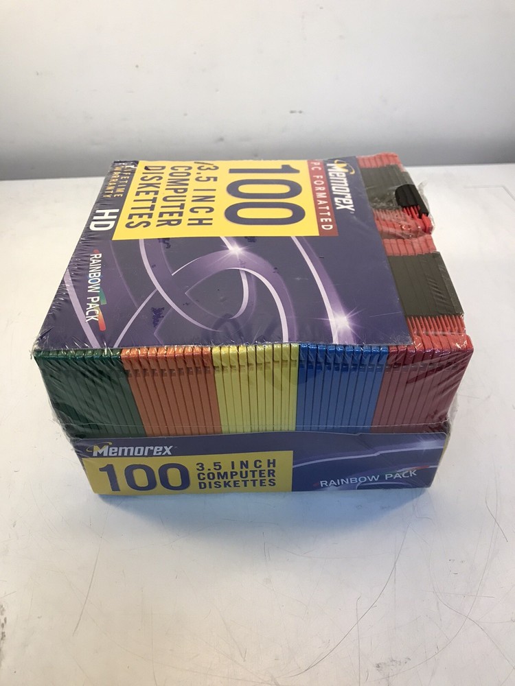 Memorex Floppy 100 Disks PC Formatted 3.5" Rainbow Computer Diskettes Unopened