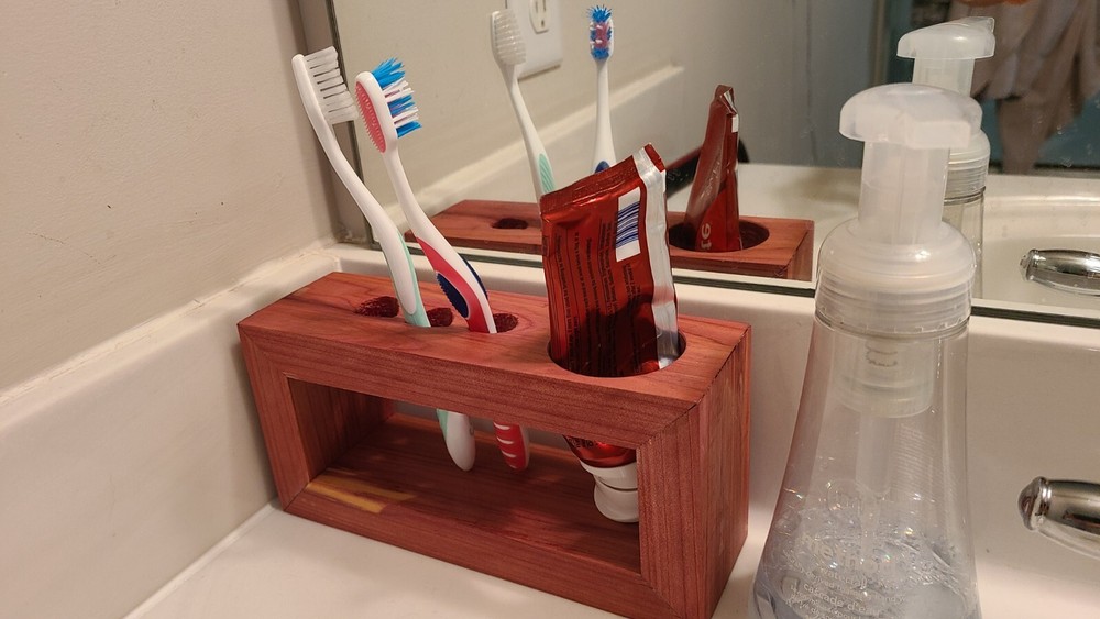 Natural wood toothbrush & paste holder