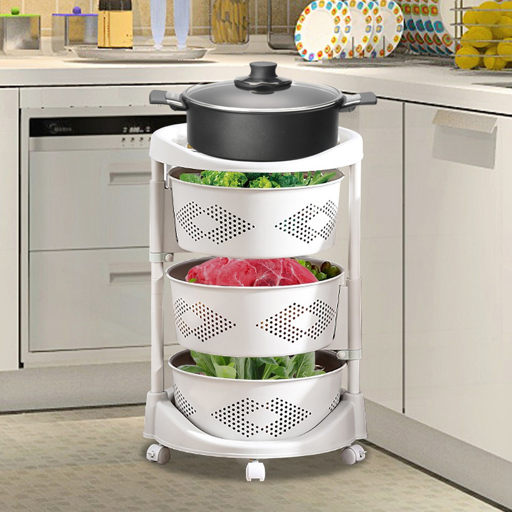 Multi-Layer Storage Shelves Kitchen Storage Cart Rotating Basket Vegetable Rack