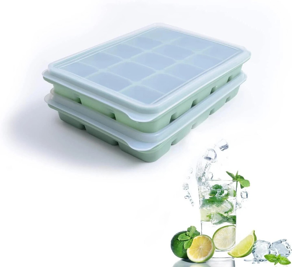 2-Pack Silicone Ice Cube Trays with Lids – Easy Release & Stackable