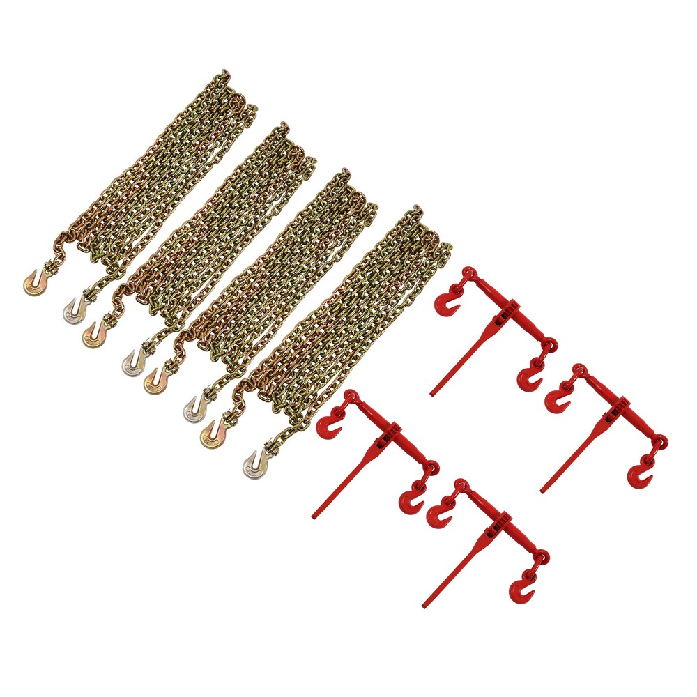 Chain and Binder Kits Ratchet Load Binder 5/16''- 3/8''+20ft Chains 4 Set Pack