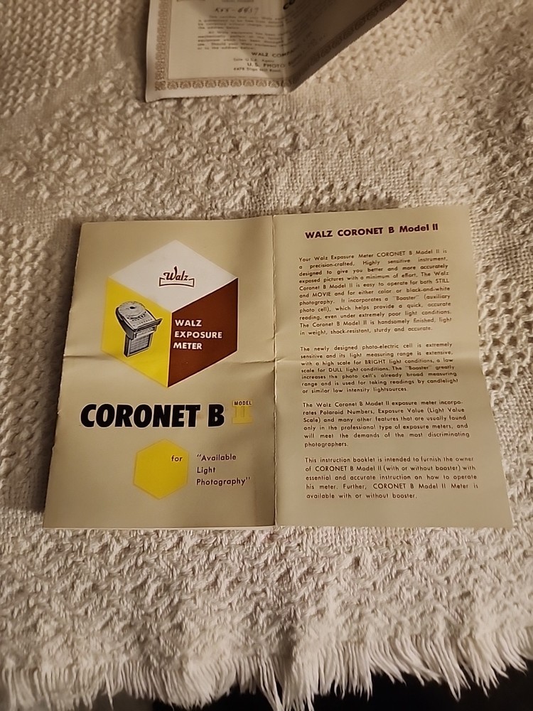 Walz Coronet B Model II Exposure Meter w/ Case, Box & Paperwork