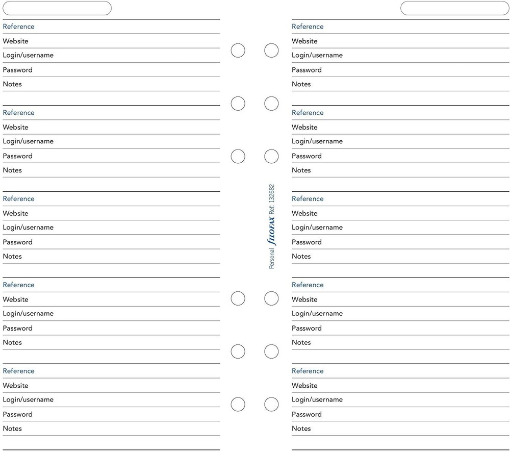 B132682 Classic Organizer Refill, Personal Size, Password Paper