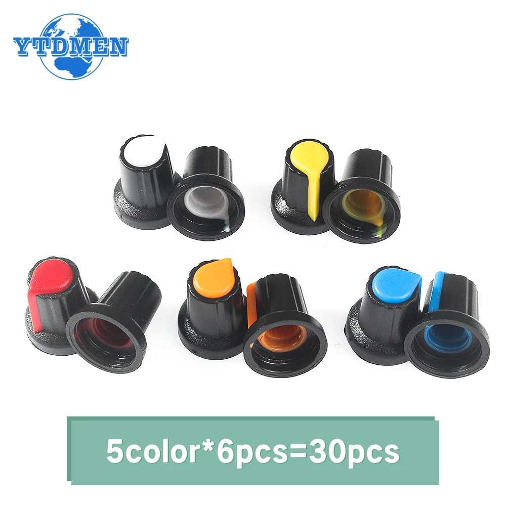 30X Potentiometer Shaft 6mm Dia Plastic Knurled Threaded 15*17 Control Knobs Cap