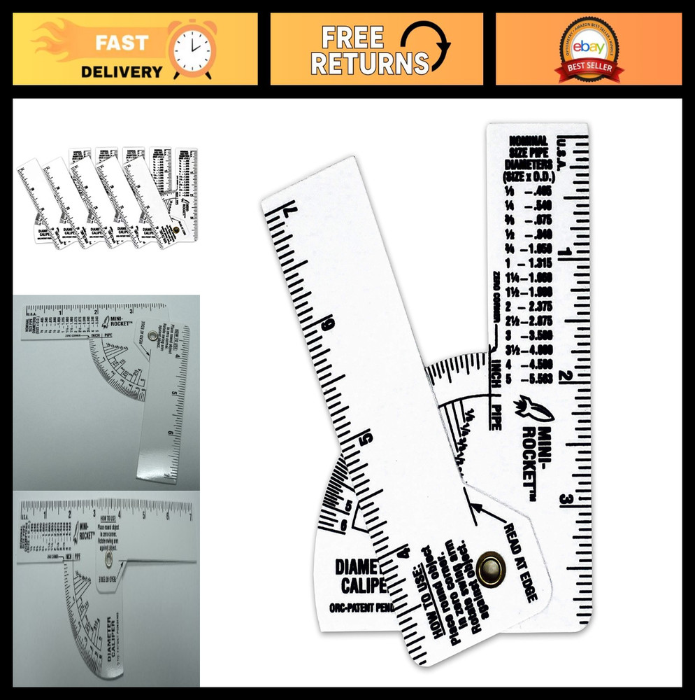 Mini Pipe Caliper Set - 5 Pack Diameter Ruler for Accurate Measurements