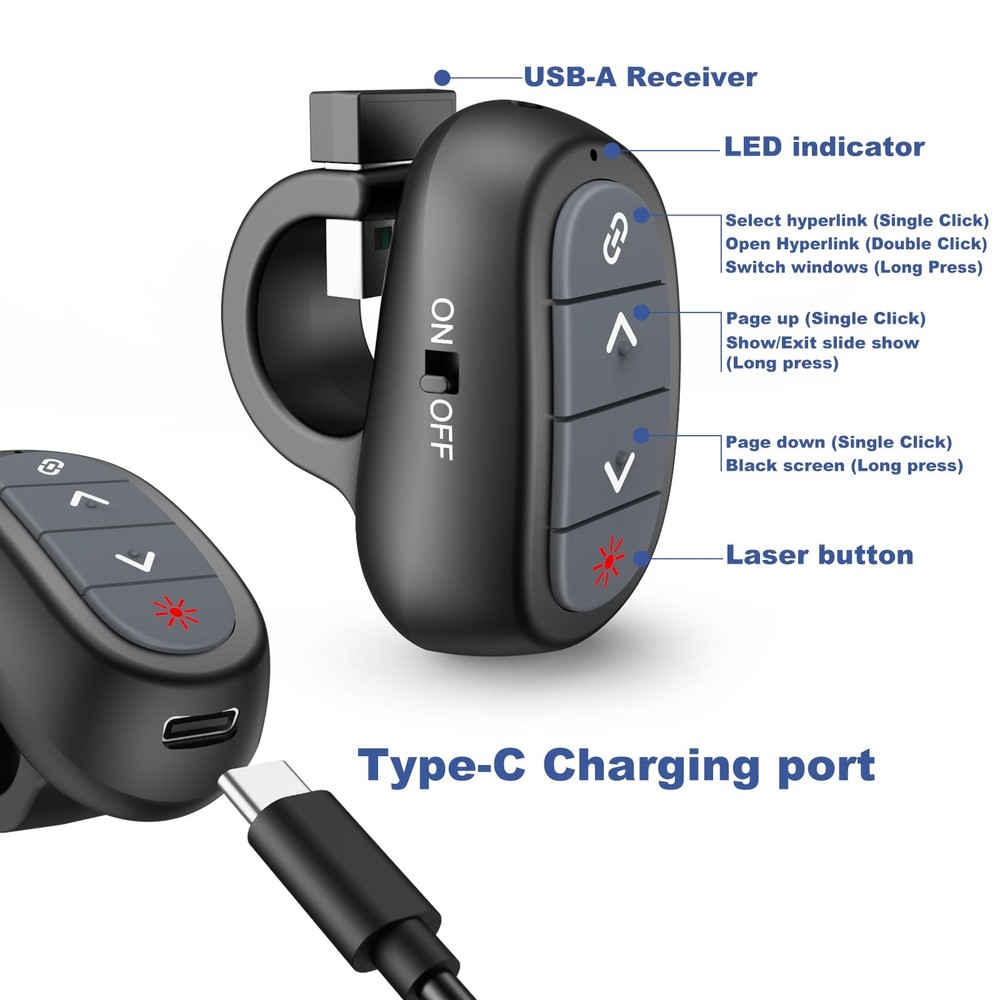 Presentation Clicker PowerPoint Wireless Presenter Remote: Laser Pointer Comp...