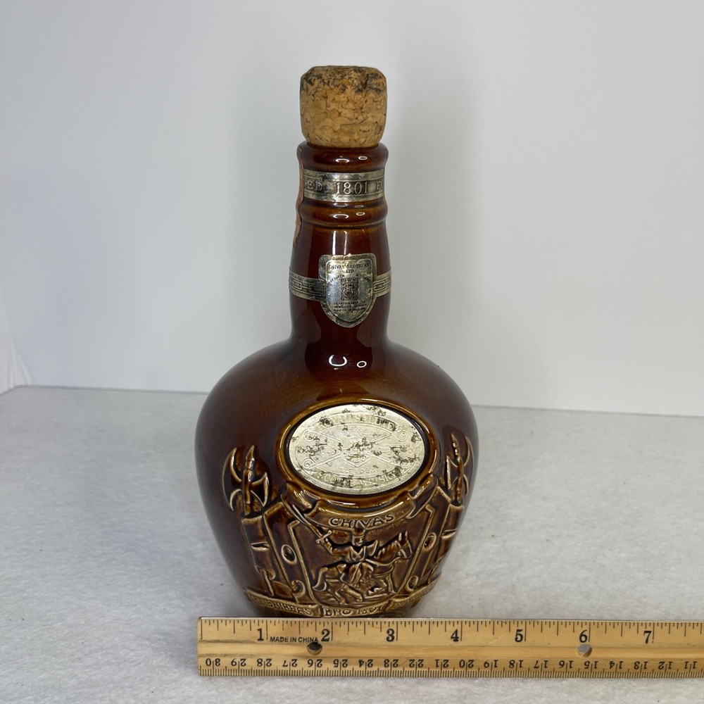 Empty Decanter Chivas Scotch Bottle 1801 Ceramic Cork Top Brown Ceramic Spode