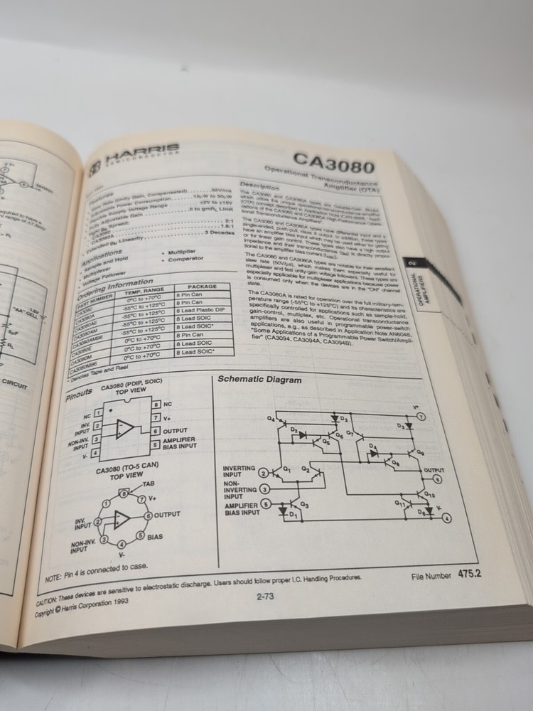 Electronics Book: Harris Semiconductor, Linear And Telecom Analog Signal 1993-94