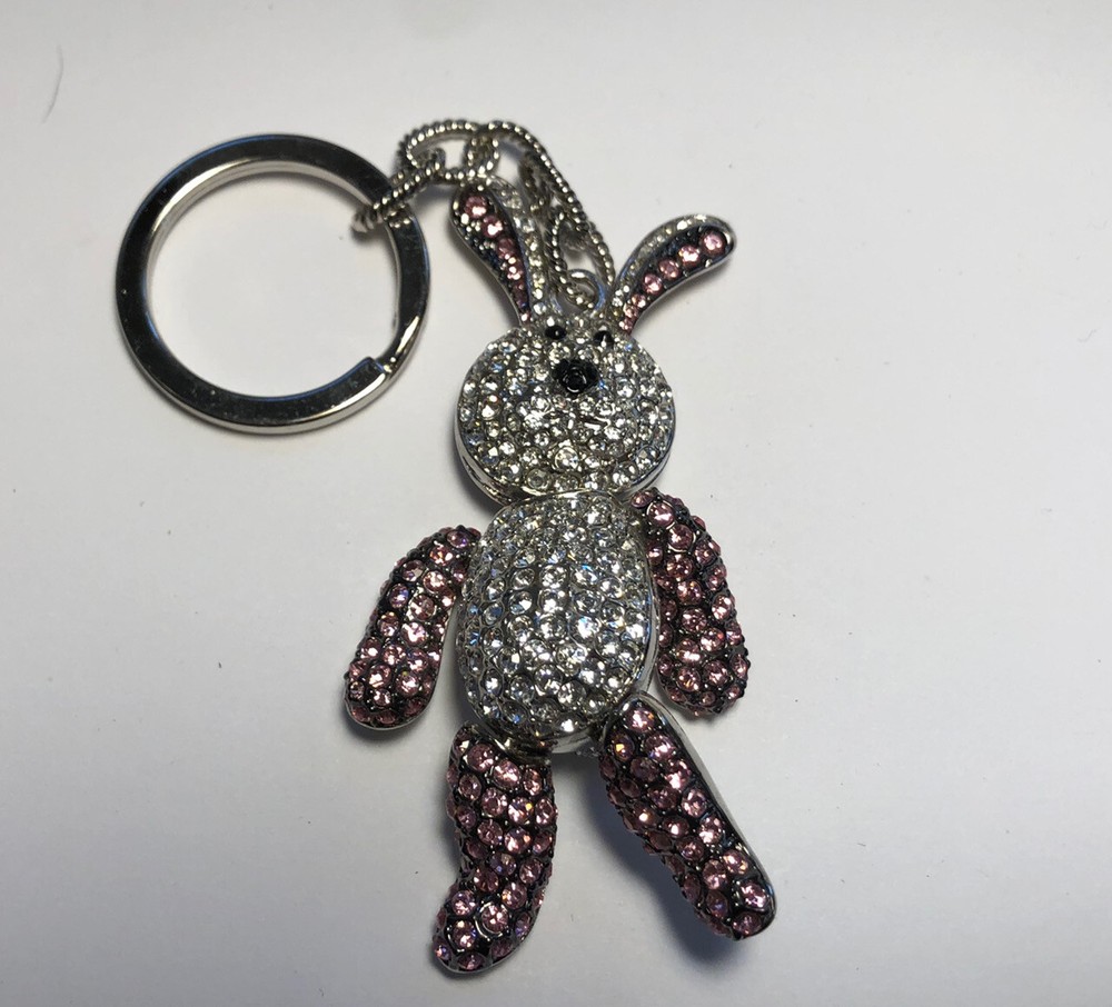 Two tone bunny rabbit key chain silver and pink 3”