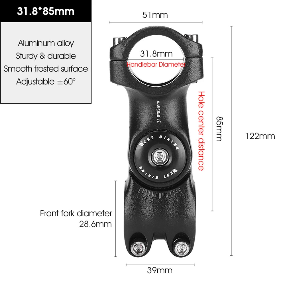 Adjustable Bicycle Handlebar Stem Variable 60 Degree Angle Bike Handlebar Riser