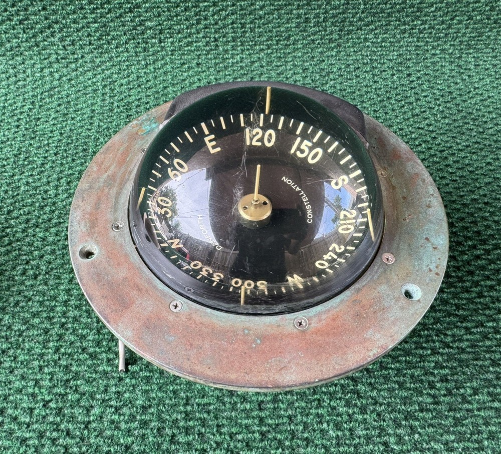 Vintage DANFORTH CONSTELLATION Dash Mount Compass Brass Bezel