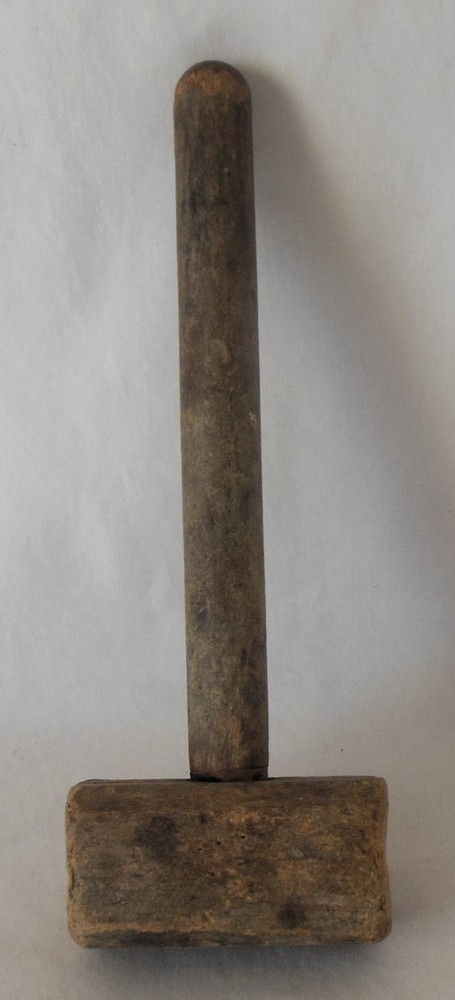 Primitive Vintage Small Rectangular Wood Mallet 8¾ Inches