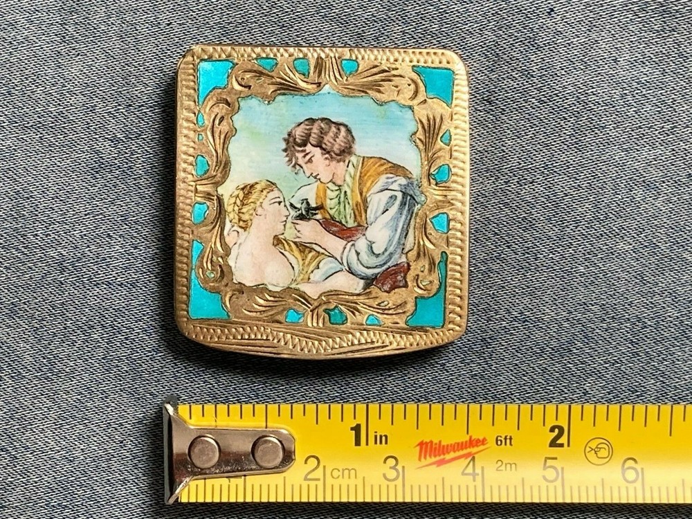 MAGNIFICENT HAND PAINTED ENAMELED VERMEIL SILVER PILL BOX