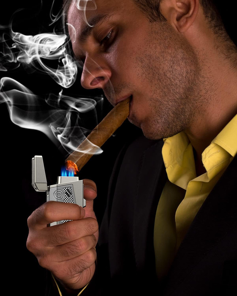 Cigar Lighter 4-Torch Jet Flame - Cigar Punch, Holder, Draw Enhancer, Windproof