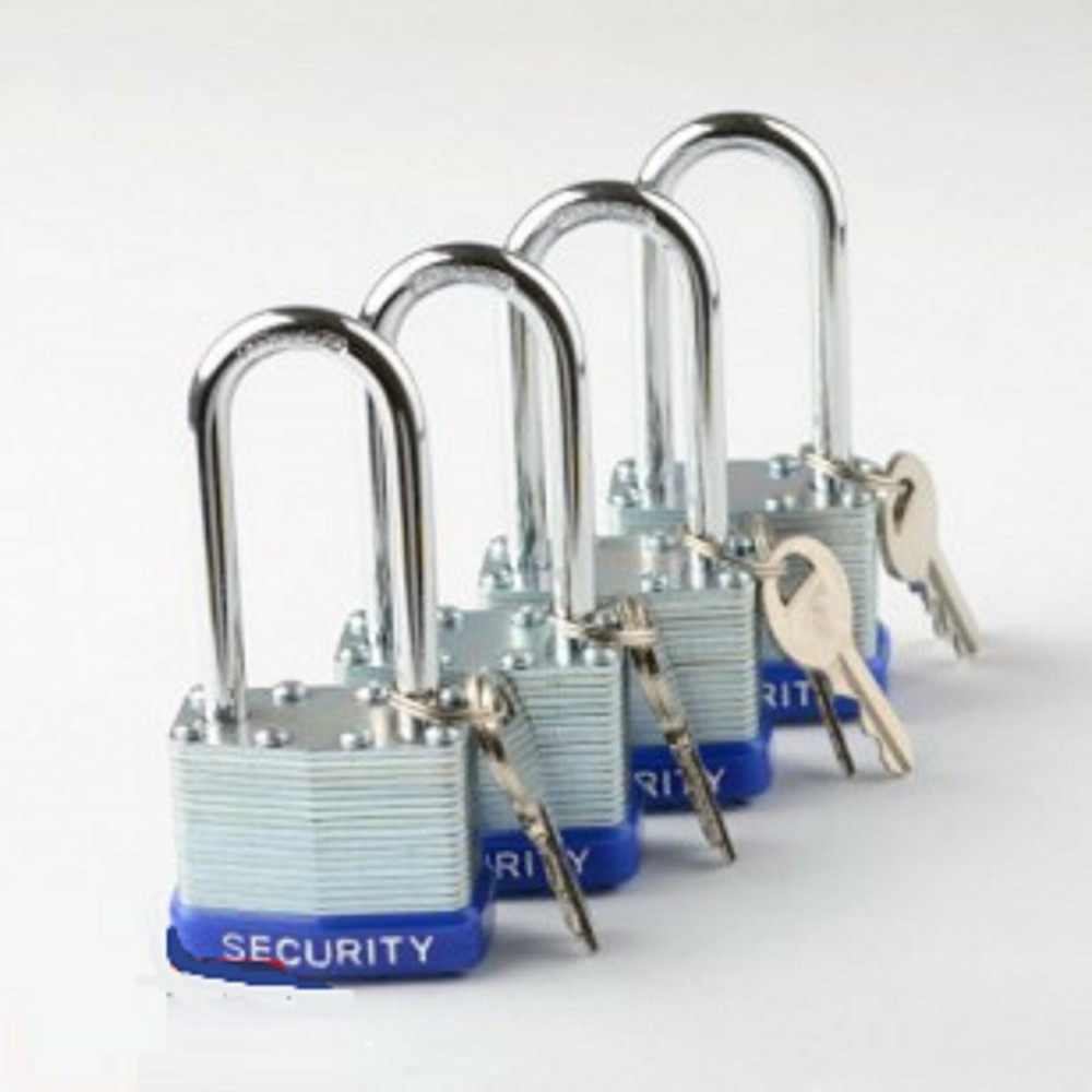 4 pc 40MM Laminated Padlock Set (Long Shank - Key Alike)