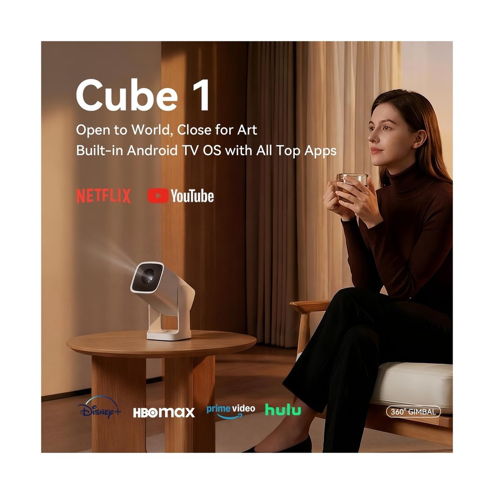Wanbo Cube 1 Smart Projector with WiFi and Bluetooth, Android TV OS, Google V...