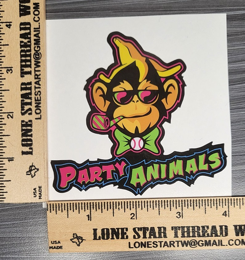 LAMINATED PARTY ANIMALS BANANA BALL STICKER