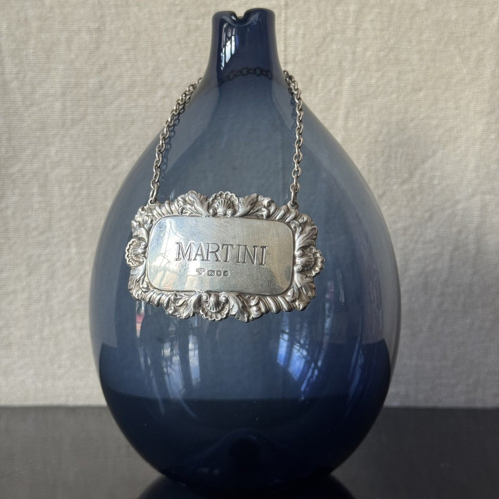 Hallmarked Sterling Silver MARTINI Decanter Label, 1975, London, Shell Pattern