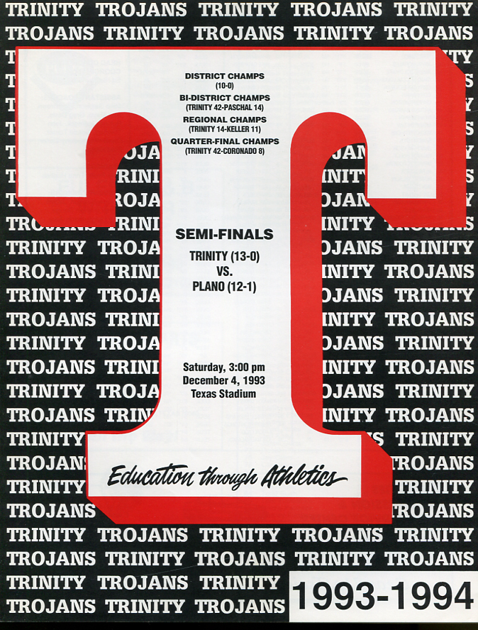 1993 Texas State Semi Final Game Program Trinity v Plano