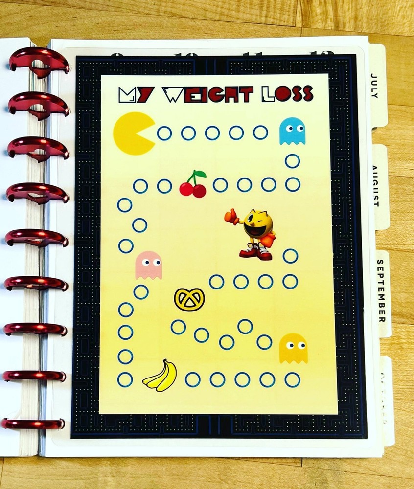 Pac Man Weight Loss Tracker Diet Dashboard Insert for use with HAPPY Planner
