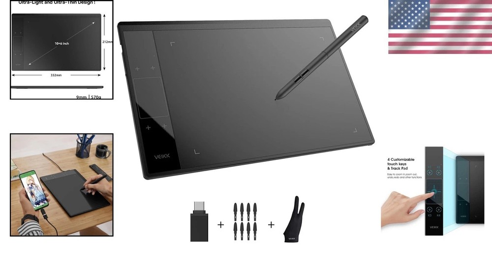 Battery-Free Pen & Touch Pad, 4 Hot Keys - Graphics Tablet