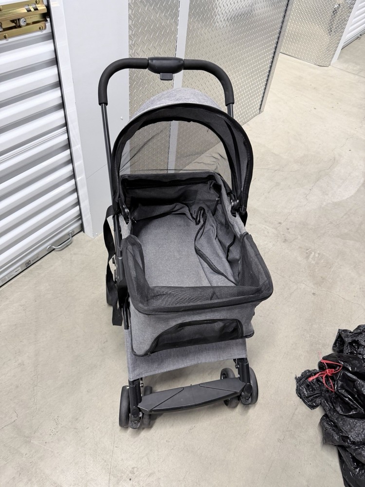 ReadyYNE 4-Wheel Foldable Pet Stroller Gray Mesh Windows for Small Medium Dogs