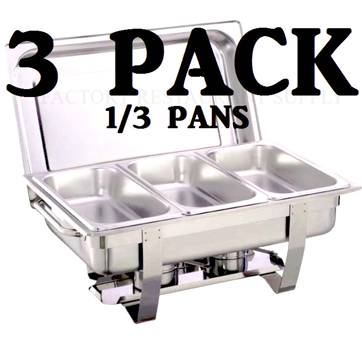 INSERTS ONLY 3 PACK 1/3 SIZE Stainless Steel 2 1/2" Deep Chafing Dish Chafer Pan