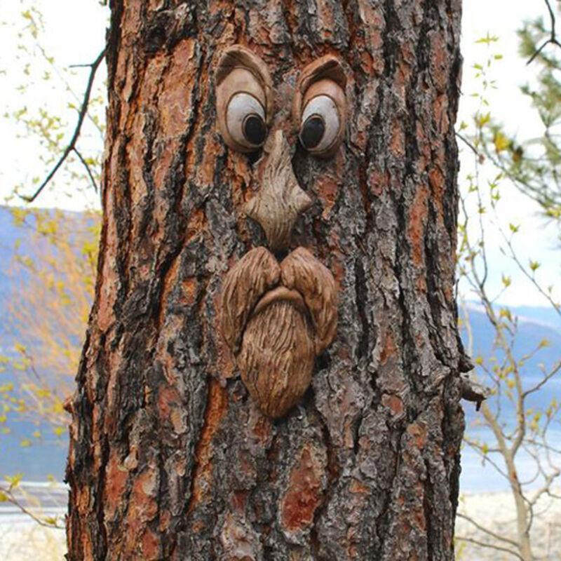 Tree Faces Decor Old Man Tree Hugger Bark Ghost Face for Halloween Easter Garden