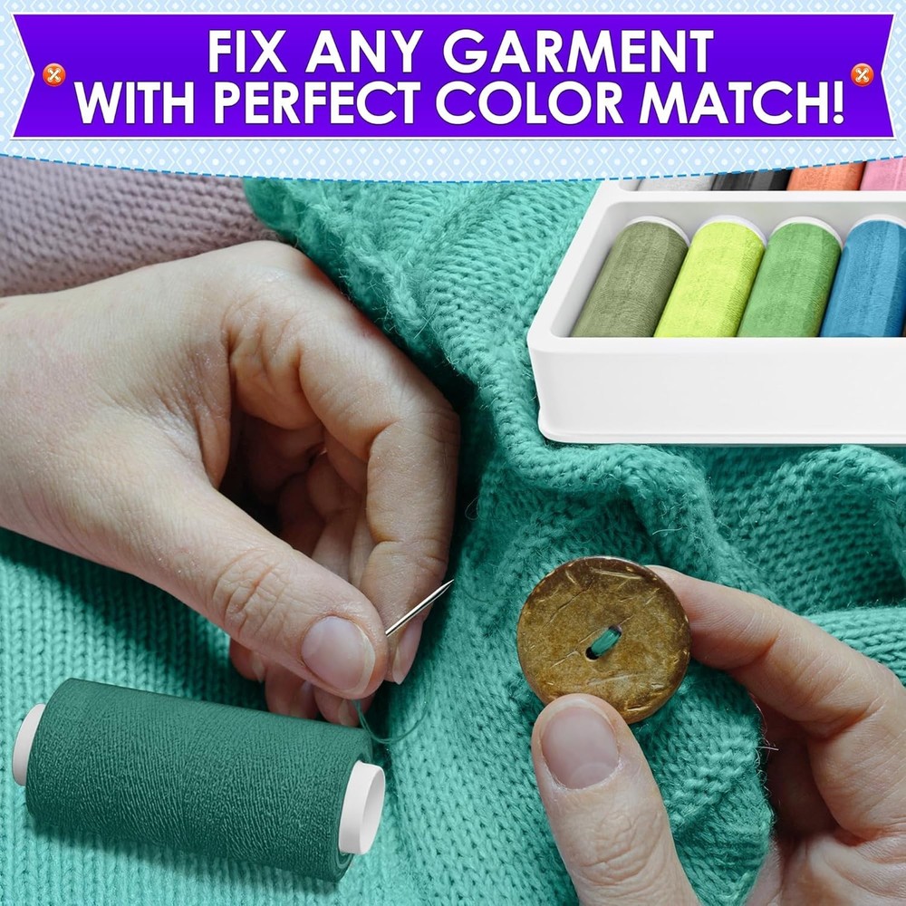 36-Piece Bright Polyester Sewing Thread Set - 250 Yards Each for Versatile Cr...