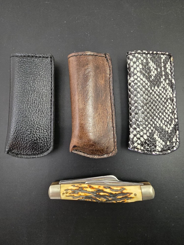 Leather Belt sheath Knife Boker Trapper CUSTOM Left pull Old Timer Case Knives