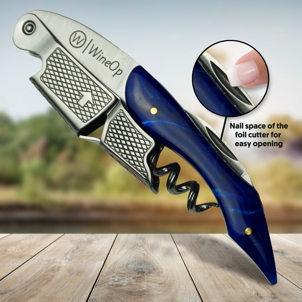 2 PACKS Double Hinged Wine Bottle Opener Corkscrew Key Stainless (Black & Blue)