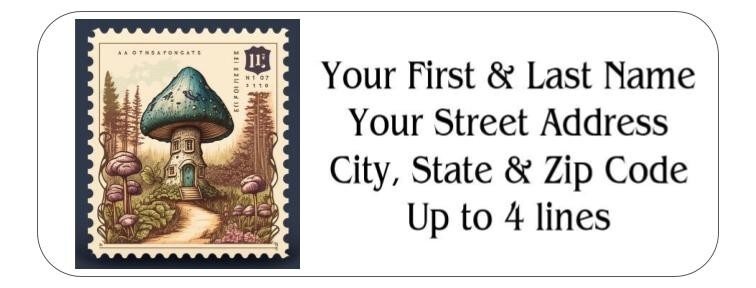 150 Mushroom House postage stamp Mailing Return Address Labels Personalized
