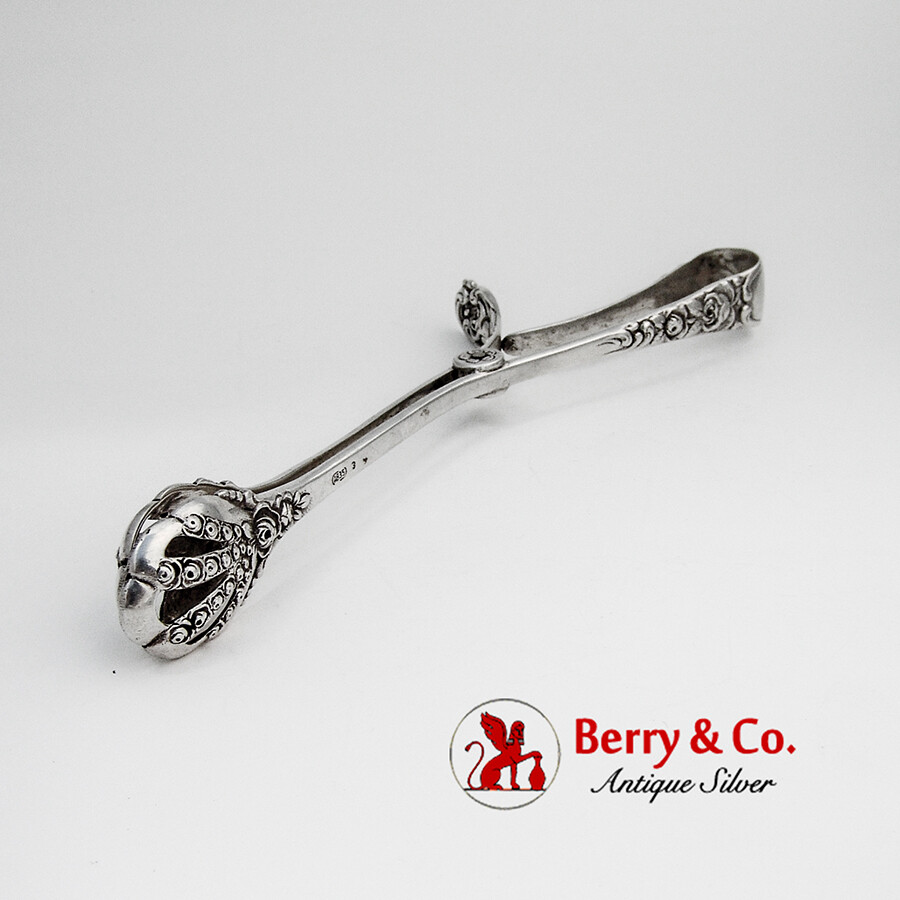 German Rose Serving Tongs Hinged 835 Silver No Mono