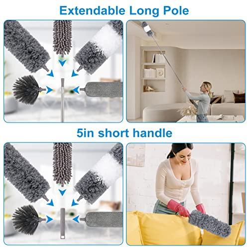 Microfiber Extendable Feather Duster (11pcs) with 100" Extension Pole,