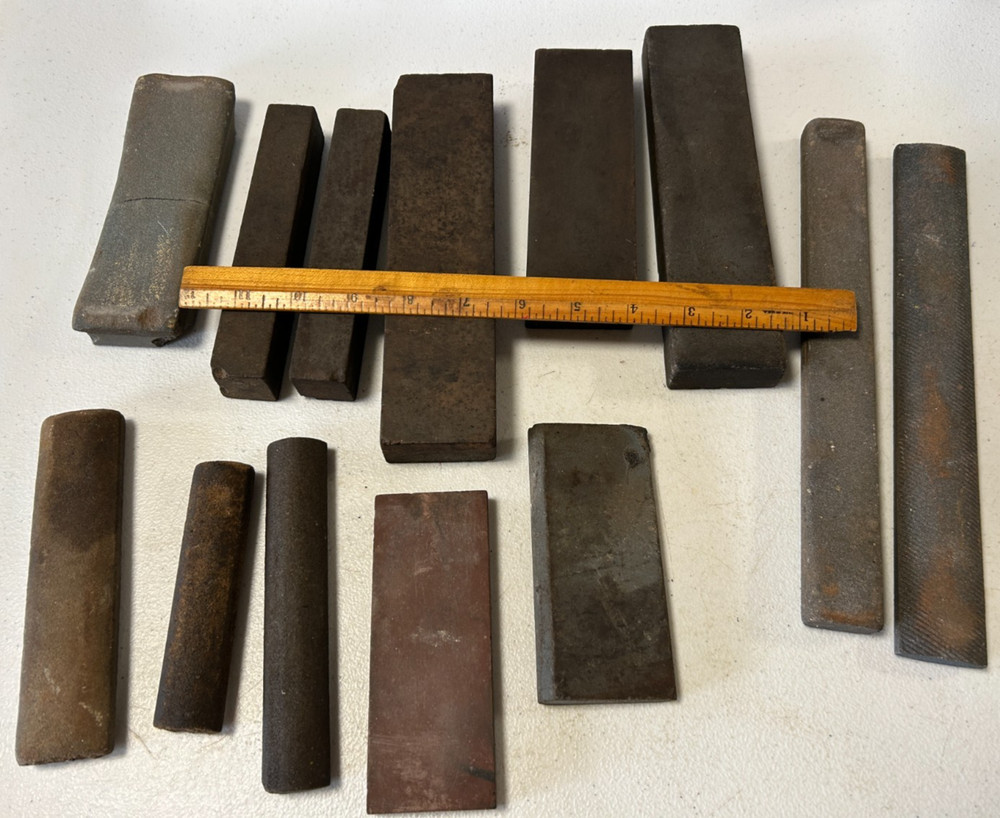 13 Vintage Sharpening Stones Various Shapes & Sizes