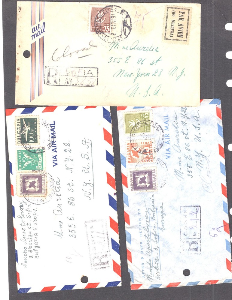 Bulgaria   3  registered  covers  to  US