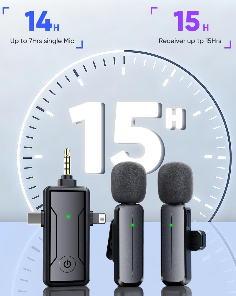 Wireless Mini Lavalier Microphone for iPhone - 3 in 1 Bluetooth Microphone wi...