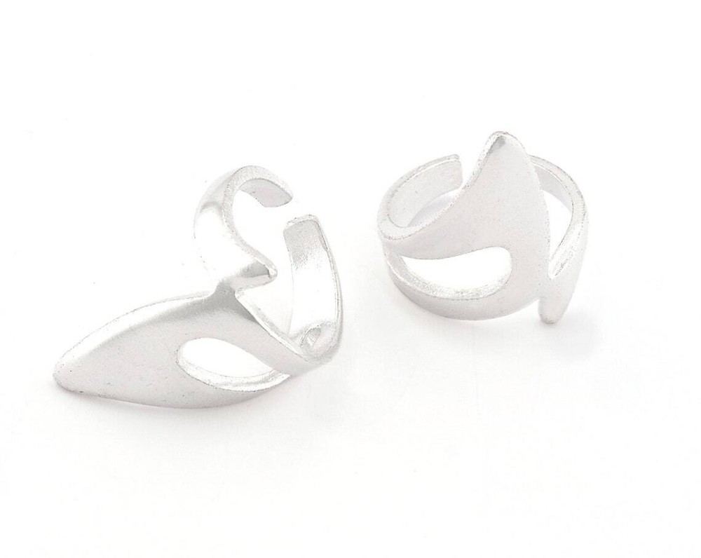 Adjustable Shark tail ring Shiny Silver plated brass (18mm 8US inner size) 2991