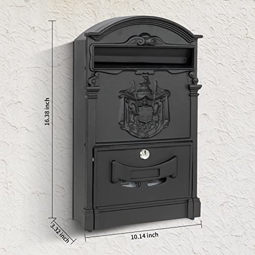 Wall Mount Mailboxes, Rust Resistant Locking Wall Mailbox for Outside, Black