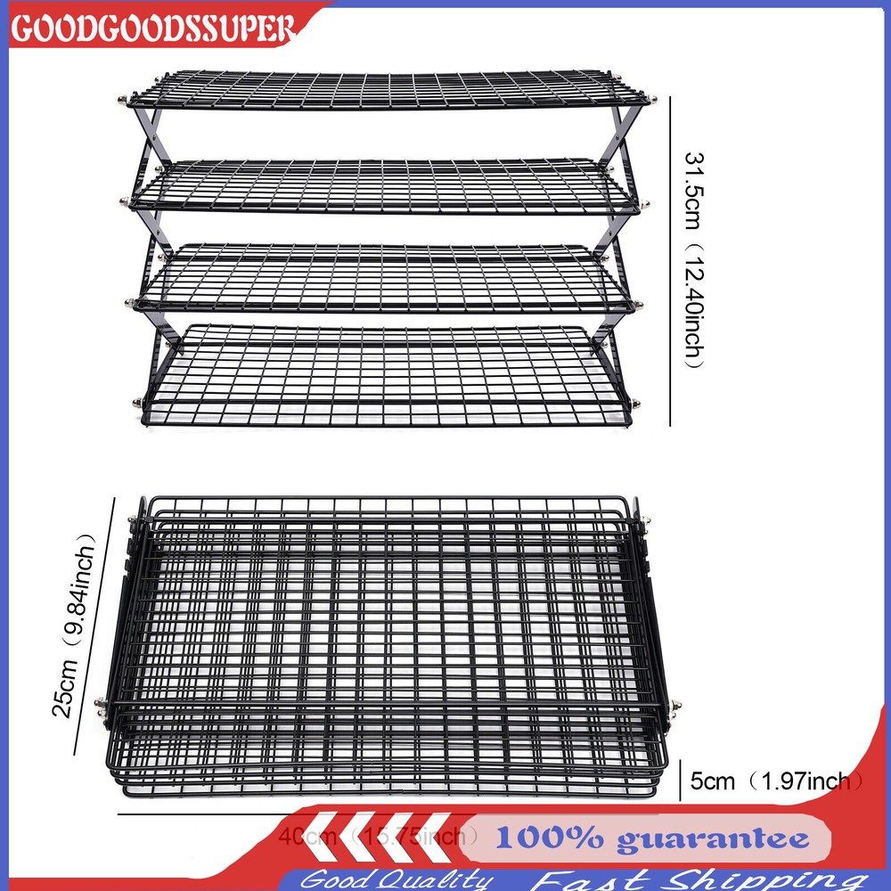 4-Tier Collapsible Cooling Rack Adjustable 3 Setting Design Stackable Cooling US