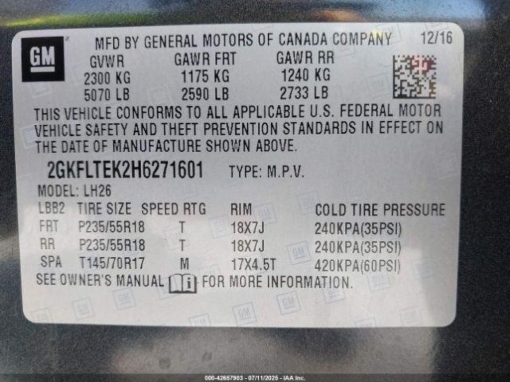2017 GMC TERRAIN LR Door Trim Panel