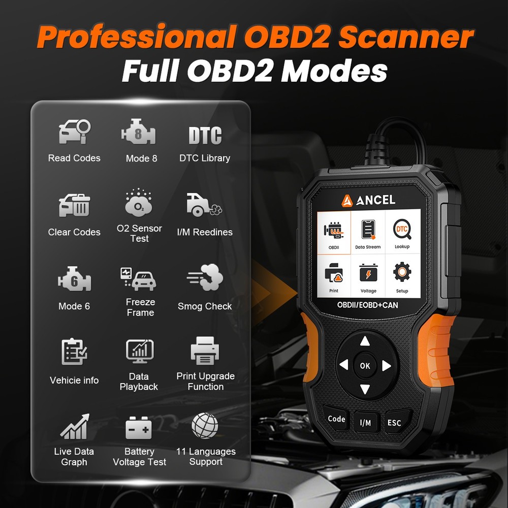 ANCEL Diagnostic Tool 12V Battery Test & Engine Fault Code Reader OBD2 Scanner