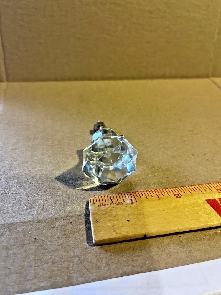 Vintage Glass Drawer Pull, 8 side, Clear Glass, Flat End