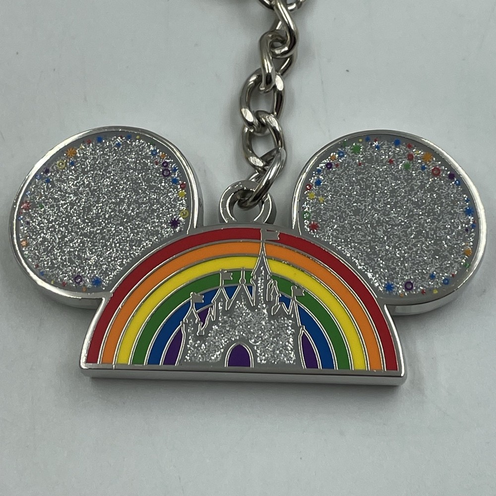 Mickey Mouse Rainbow Ears Shaped Solid Metal Keyring • Disney Parks • New