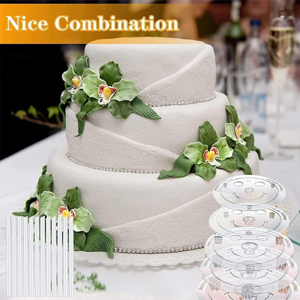 28-Piece Smiley Plastic Cake Dowel Rods Set - 12 Pcs White, 4 Cake Separator ...