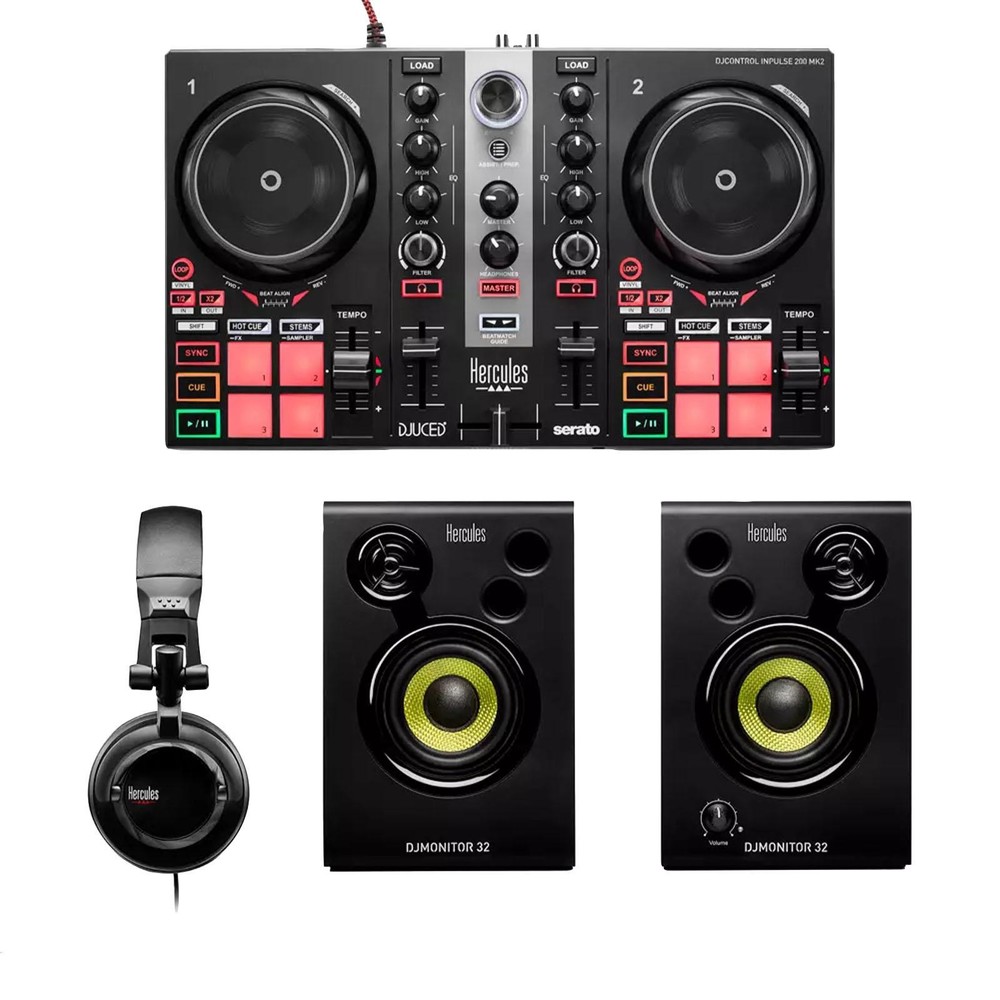 Hercules DJLearning Kit MK2 with DJ Controller, Monitors & Stands